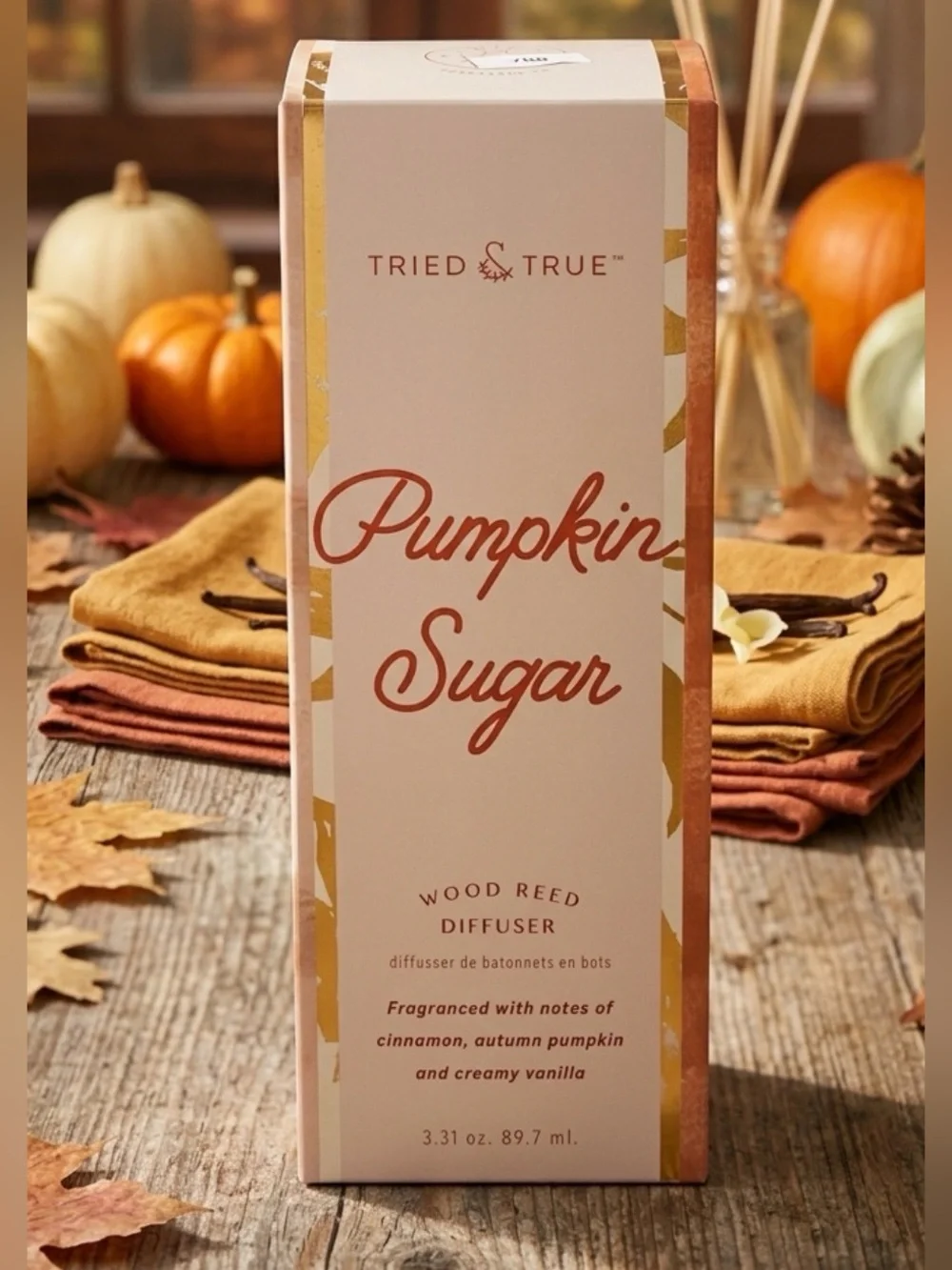 Illume Tried & True Pumpkin Sugar Wood Reed Diffuser - Autumn Spice Scent